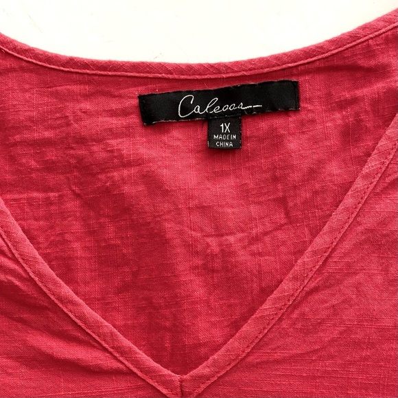 CALESSA Red Cotton Tunic Top Plus Size 1X Boho Embroidered Floral  V-neck Summer - Picture 10 of 14